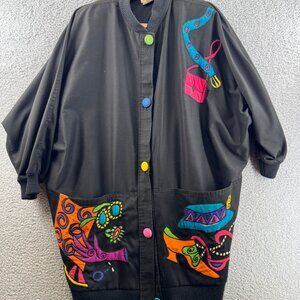 Vintage SilkScaspes 1980's Jacket With Colorful Applique Design Coat Bat Wings